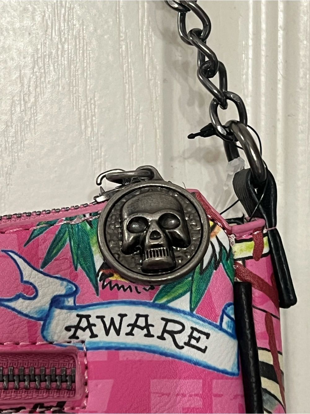 Ed Hardy Love Kills Slowly Pink Shoulder Bag NWT Y2K Skull Purse 10x5x2in - Picture 8 of 11